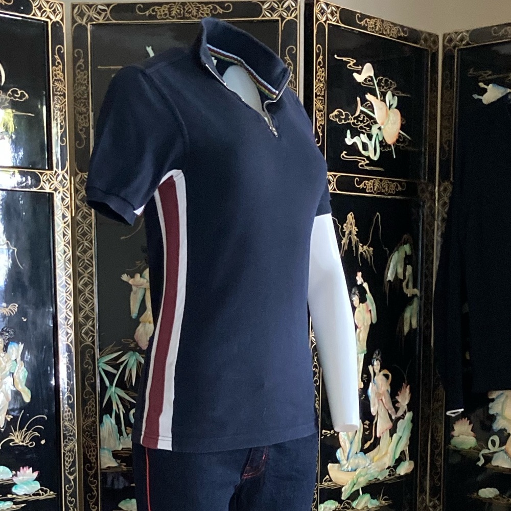 Bradley Wiggins Fred Perry cycle shirt top XS 8 12 ska mod oi side striped blue